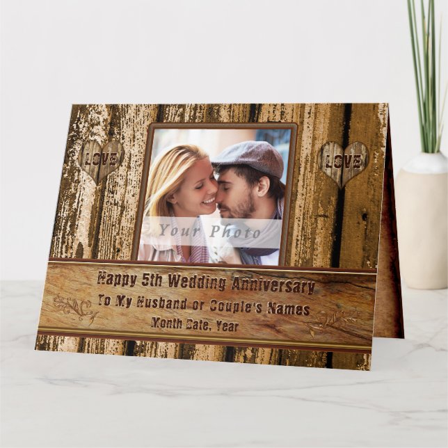 Wood Look 5th Anniversary Card for Husband, BIG (Front)