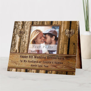 Wood Look 5th Anniversary Card for Husband, BIG