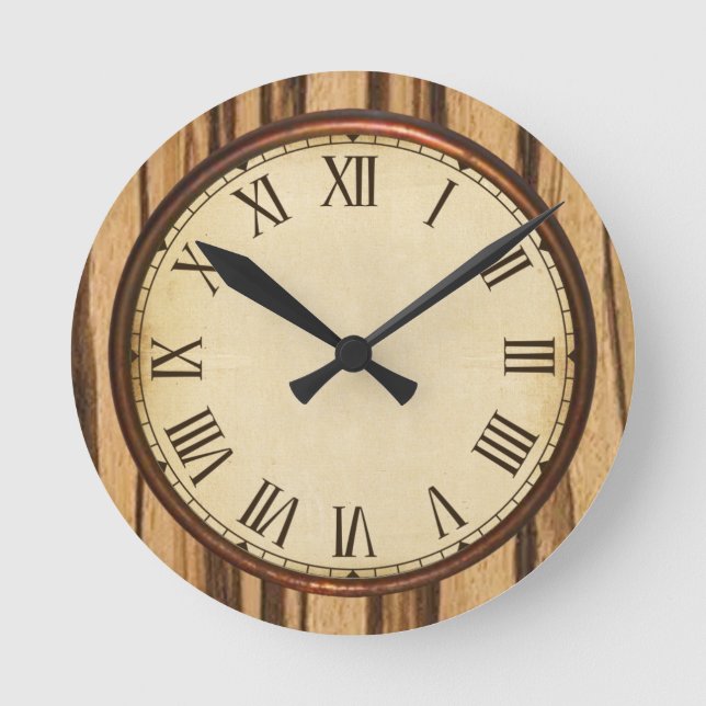 Wood Look and Vintage Face Wall Clock (Front)