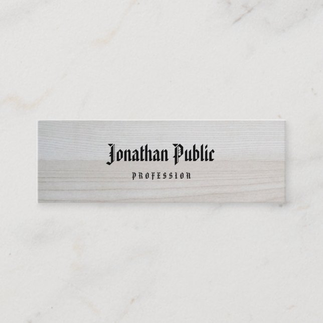 Wood Look Calligraphy Classic Old American Text Mini Business Card (Front)