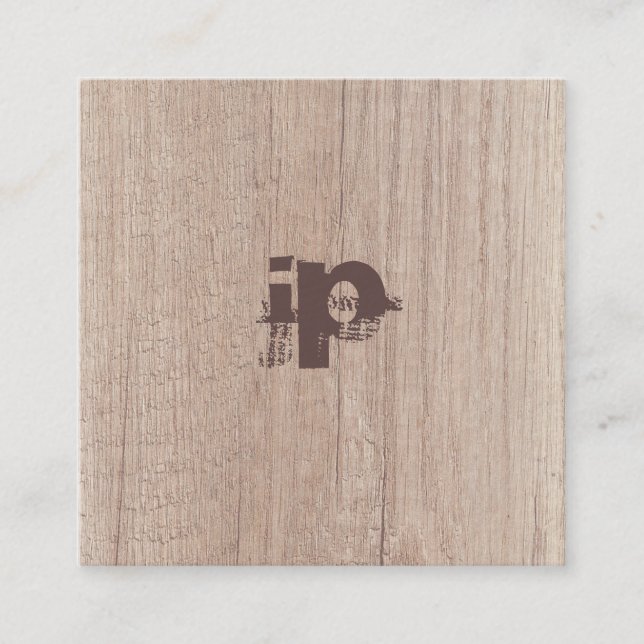 Wood Look Distressed Text Monogram Elegant Luxury Square Business Card (Front)
