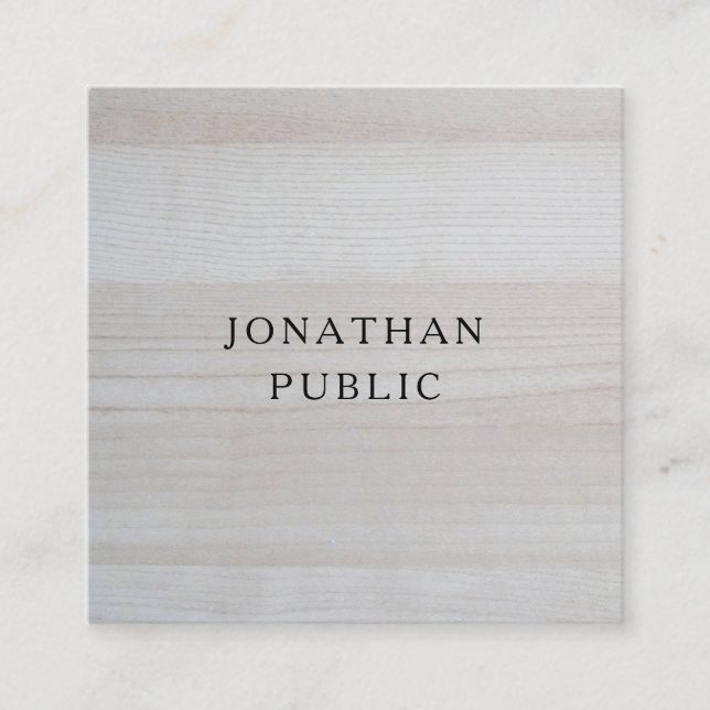 Wood Look Modern Minimalist Template Elegant Square Business Card (Front)