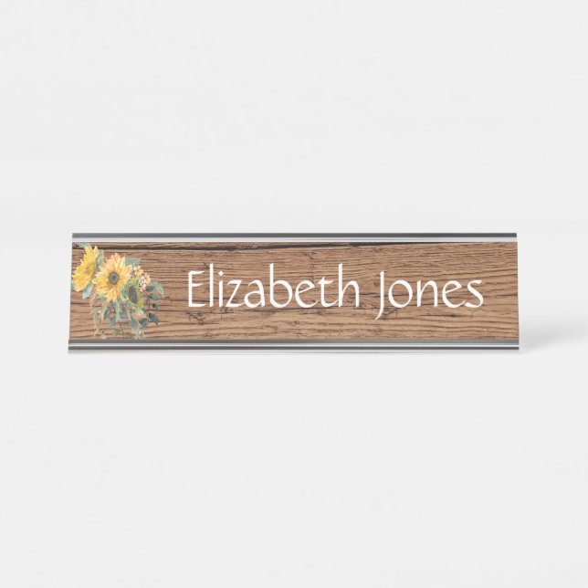 Wood Look Rustic Sunflower Name Plate Customise (Front)