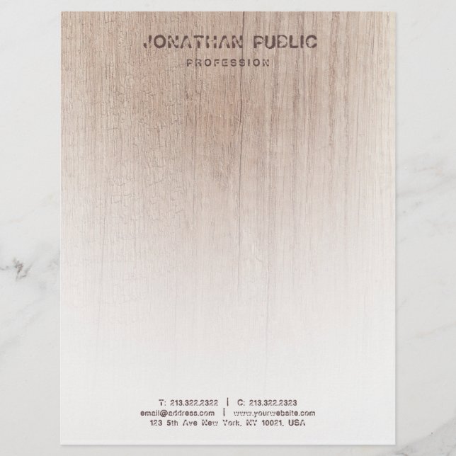 Wood Look Template Elegant Distressed Text Custom Letterhead (Front)
