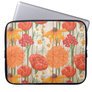 WOOD LOOK TEXTURE WITH PASTEL FLOWERS LAPTOP SLEEVE