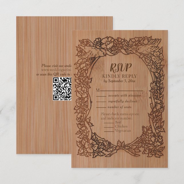 Wood Look Wildflower Bird Border Rustic Wedding (Front/Back)
