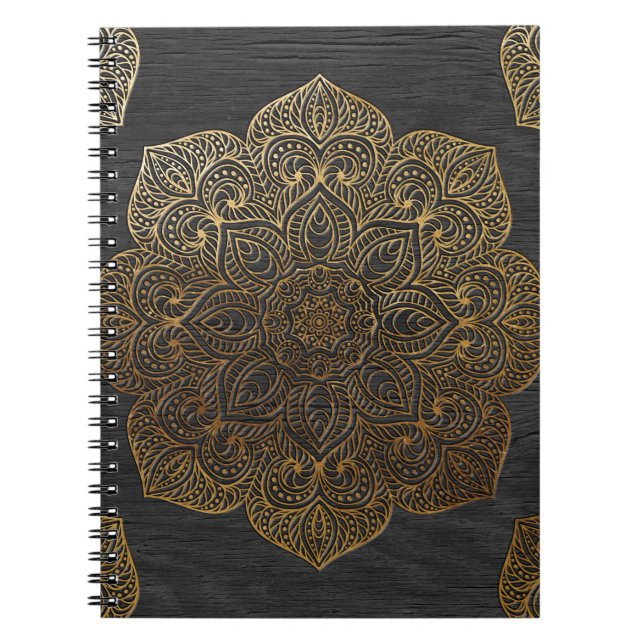 Wood mandala-gold notebook (Front)