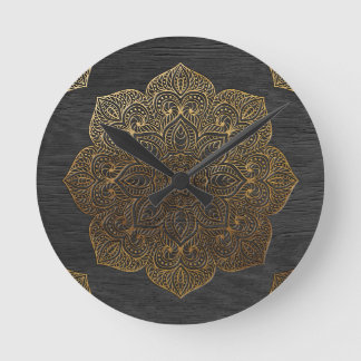 Wood mandala-gold round clock