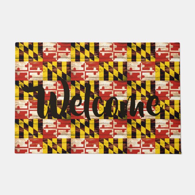 Wood Maryland flag customisable door mat (Front)
