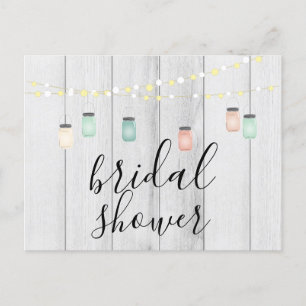 Wood & Mason Jar Lights Rustic Wood Bridal Shower Invitation Postcard