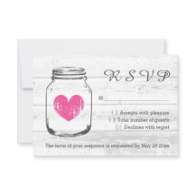 Wood mason jar RSVP country wedding response cards