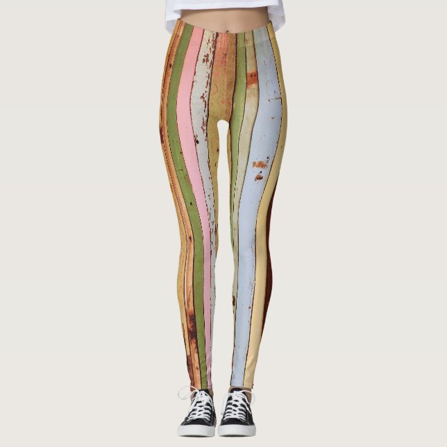 Wood Material: Vintage Wallpaper Texture Leggings (Front)