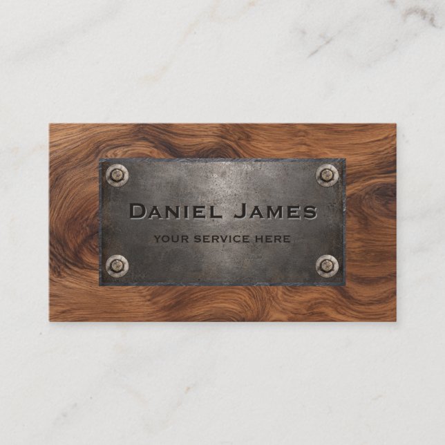Wood & Metal Construction Builder Business Card  (Front)