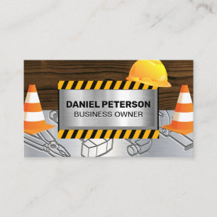 Wood Metal   Construction Site   Caution Business Card