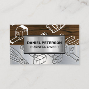 Wood Metal Industrial Tools Engraved Business Card