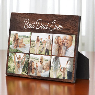 Wood Minimal Best Dad Ever Custom 6 Photo Collage Plaque