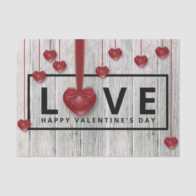 Wood Modern Rustic Valentine's Day LOVE Red Hearts Tissue Paper (Front)