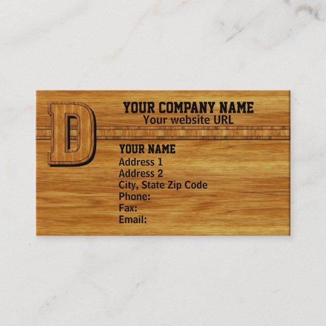 Wood Monogram D Business Card (Front)
