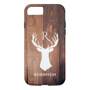 Wood Monogram Initial Rustic Deer Antler  Case-Mate iPhone Case