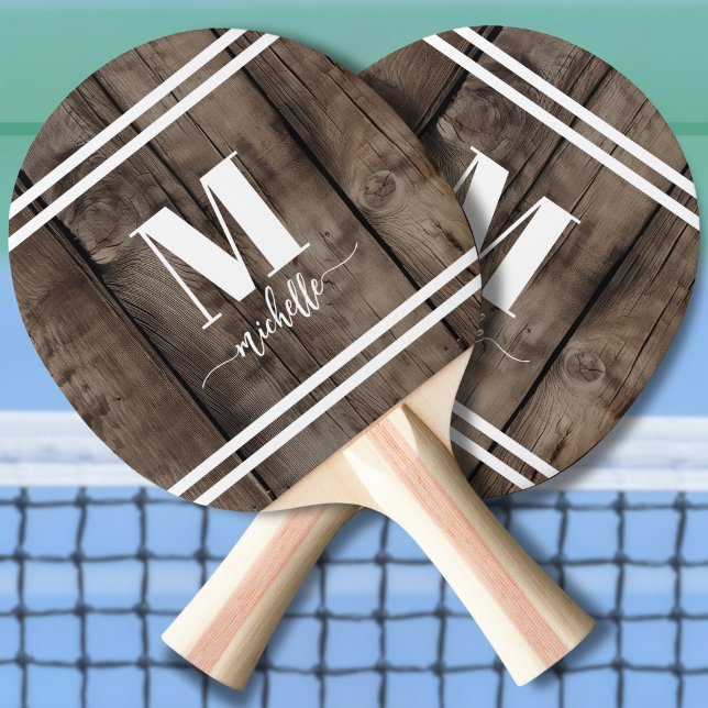 Wood Monogram Ping Pong Paddle (Wood Script Initial Monogram Ping Pong Paddle)