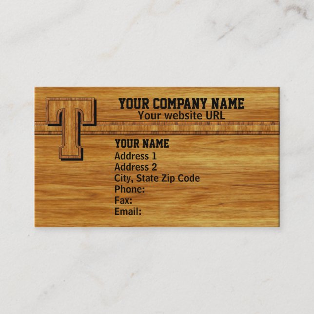 Wood Monogram T Business Card (Front)