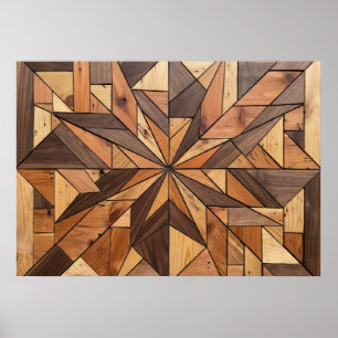 Wood Mosaic Geometric Star Pattern Art Poster