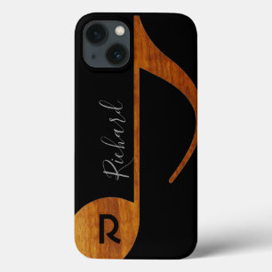 wood musical note with name on black iPhone 13 case