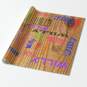 Wood Name Collage 🎁 Amazing Word Cloud Fun Fab Wrapping Paper