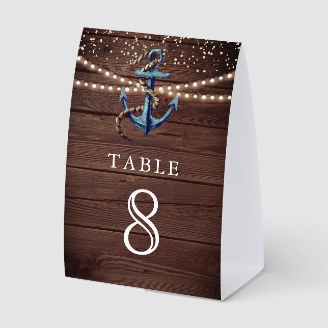 Wood Navy Anchor Nautical Wedding Table Number (Front)