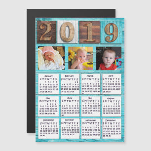 Wood Numbers Personalised Photo 2019 Calendar Magnetic Invitation