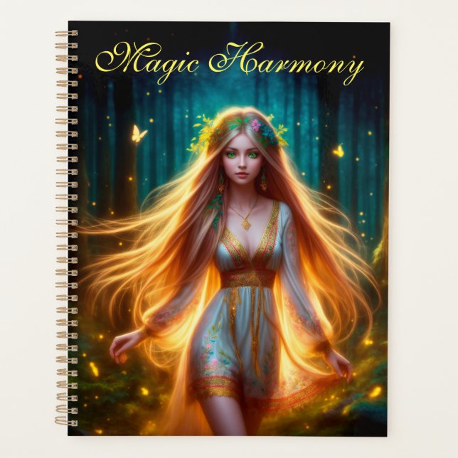 Wood nymph fairy girl gold bright forest floral planner (Front)