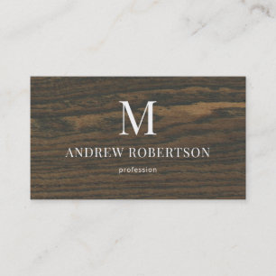 Wood Oak Pattern Monogram QR Code Business Card