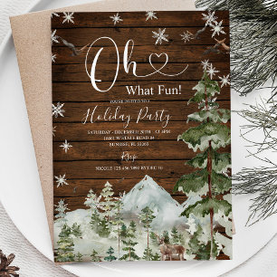Wood Oh What Fun! Christmas Floral Holiday Winter Invitation