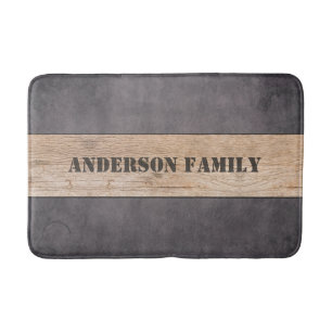 Wood on Dark Background, Family Name Bath Mat