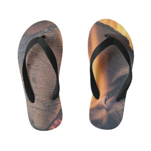 Wood on fire kid's flip flops