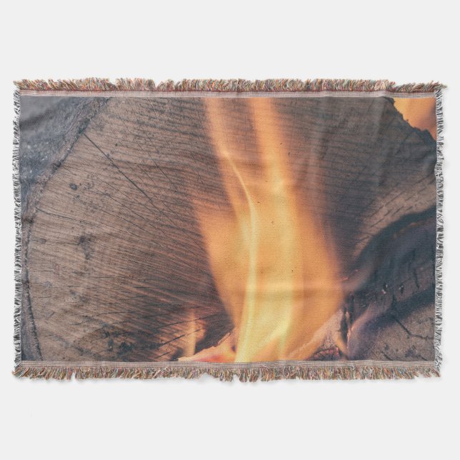 Wood on fire throw blanket (Front)