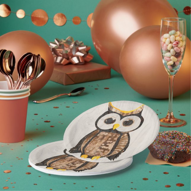 Wood Owl Paper Plate (Multi)