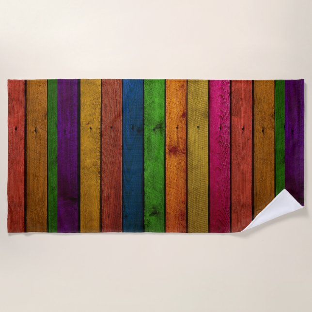 Wood painted colourful rustic striped beach towel (Front)