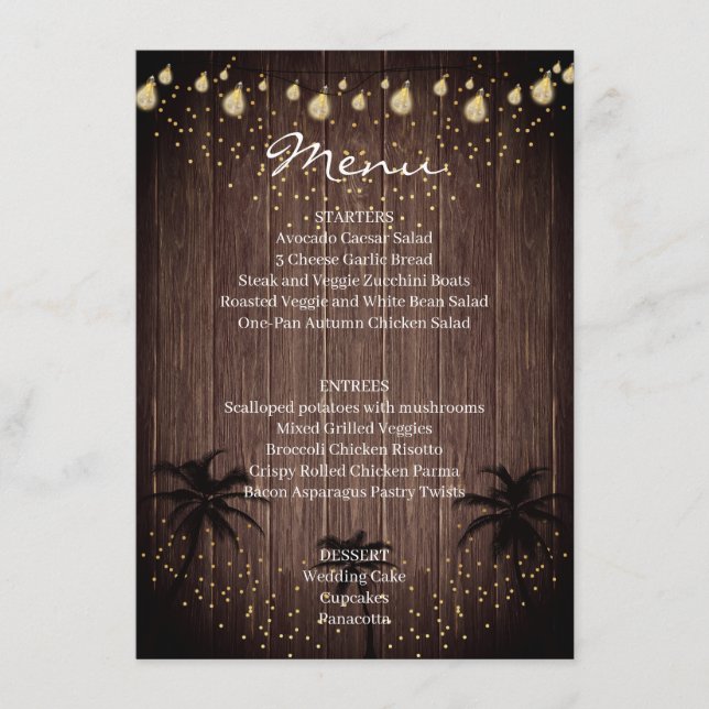 Wood Palm Country Rustic Wedding Menu (Front)