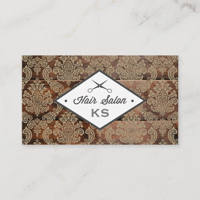 Wood Panel Damask | Barber Business Card (Front)