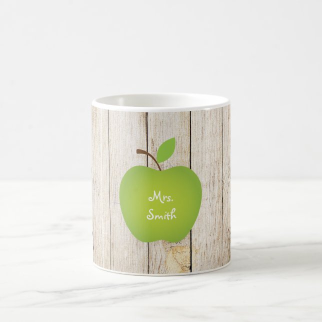 Wood Panel Green Apple Teacher's Coffee Mug (Center)