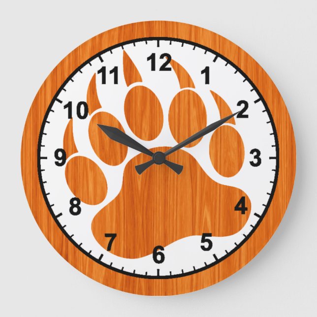 Wood Pattern Bear Paw Large Clock (Front)
