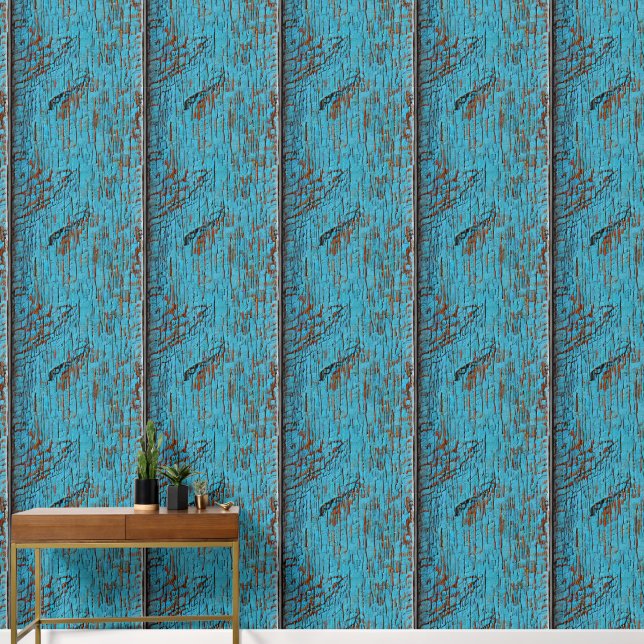 Wood pattern mural weathered flaking paint planks wallpaper (Hallway)
