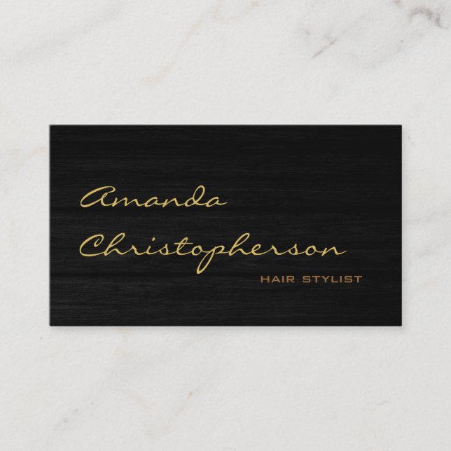 Wood Pattern Script Hair Stylist Business Card (Front)