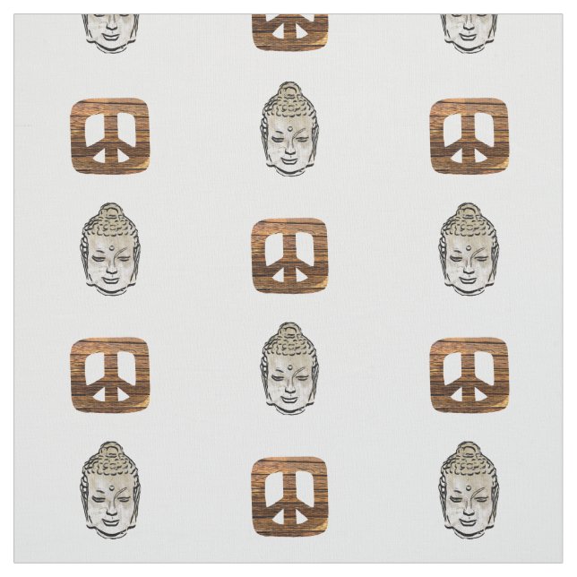 Wood Peace & Sephia Buddha Print Fabric (Swatch)