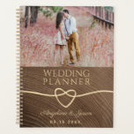 Wood Photo Wedding Planner<br><div class="desc">Simple,  elegant,  gold foil rope heart,  simple wooden wedding planner with couple photo.
Perfect match with "Tying the knot" theme.</div>
