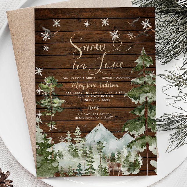 Wood Pine Tree Snow in Love Winter Bridal Shower Invitation (Creator Uploaded)