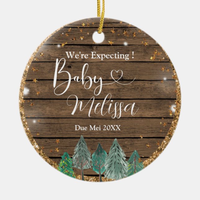 Wood Pine Tree We're Expecting Parents Ceramic Tree Decoration (Front)