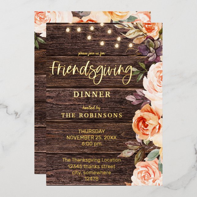 Wood Pink & Peach Floral w/ Lights Friendsgiving (Front/Back)