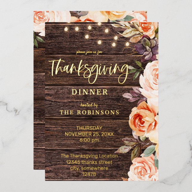 Wood Pink & Peach Floral w/ Lights Thanksgiving (Front/Back)